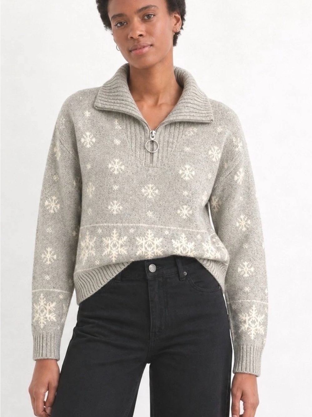 Talbots Snowflake Knit Quarter-Zip Puller Sweater